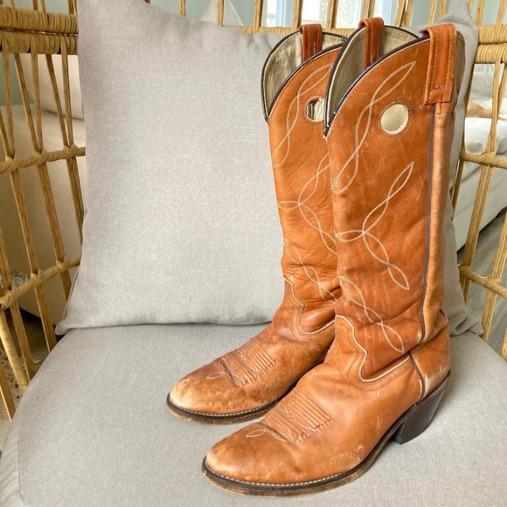 Vintage Acme Western Cowboy Boots US MEN 10.5 WMN 12 Brown Leather Boho USA